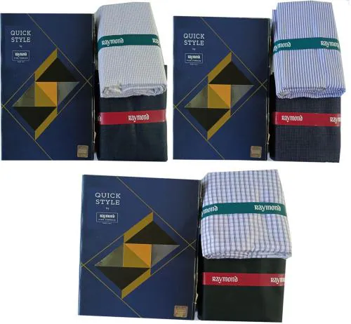 Raymond Men Multicolor Checkered Polycotton Set Of 3 Shirt And Trouser Fabric