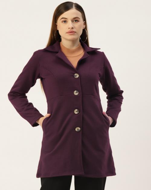 BRINNS Women Plum Solid Single-Breasted Overcoat