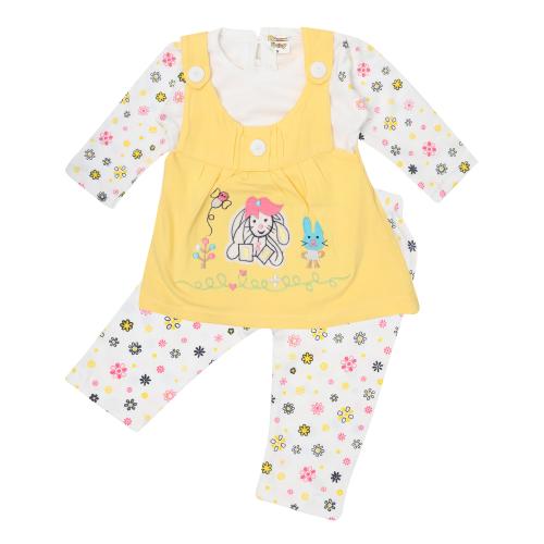 NammaBaby Girls Yellow Printed Cotton Blend Single A-line Dress with Leggings