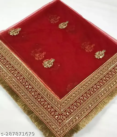 FOOTPAID 1PRESENTING DESIGNER EMBROIDERY AND WORK JARI WORK HEAVY BRIDAL, WEDDING DUPATTA-Size-Free Size-Multicolor8