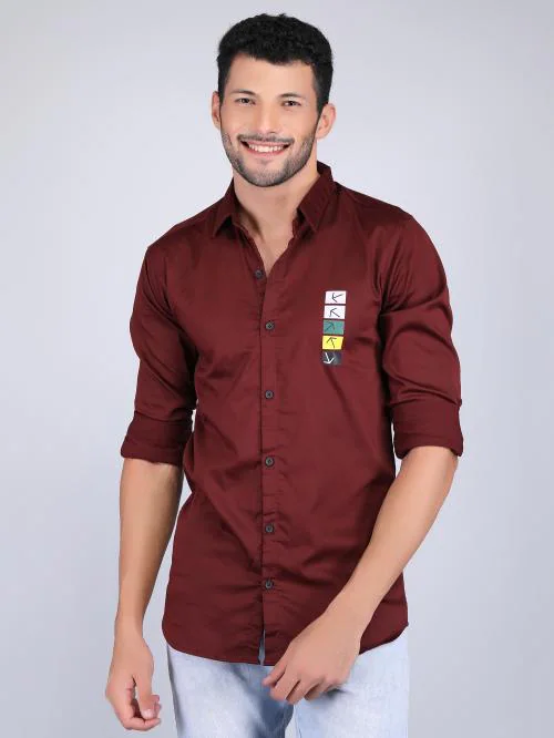 THE HELL DRIVER PLAIN PREMIUM LYCRA SHIRTS,Exclusive Premium lycra Fabric,100% Cotton shirts,Exclusive Winter Collection,HEAVY WASH Pure Cotton Maroon Color Shirt for men