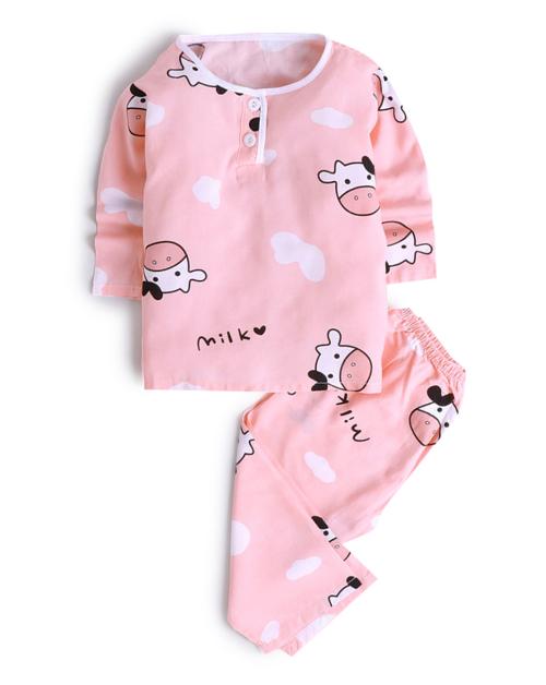 Hopscotch Girls Viscose All-Over Print Top And Pajama Set In Pink Colour For Ages 3-4 Years (BYY-3422898)