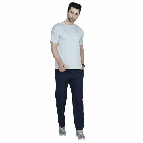 CANJUICE Men's NS Lycra Fabric Active Wear Trackpants with Zipper Pockets-Navy (L)