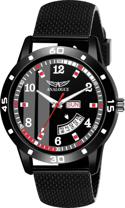Analogue Analog Black Dial Black Strap Watch For Men (Anlg-453-Black-Blk-Dd)
