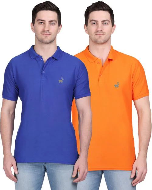 Ansh Fashion Wear Polo T-Shirts Pack of 2 for Men's and Boy's-Royal Blue-Orange