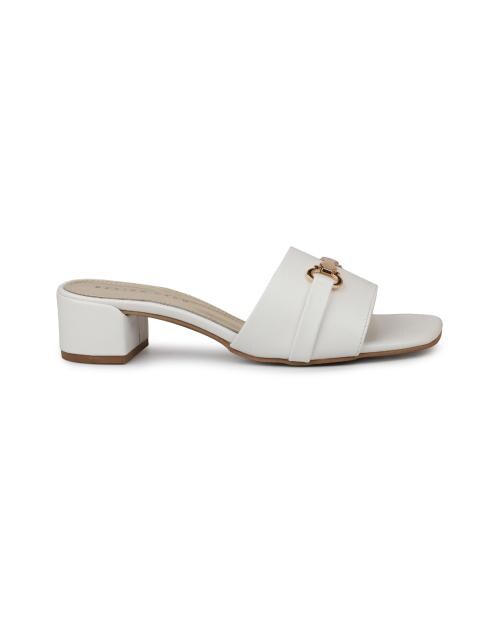 Design Crew White Classic Slides With Golden Trim