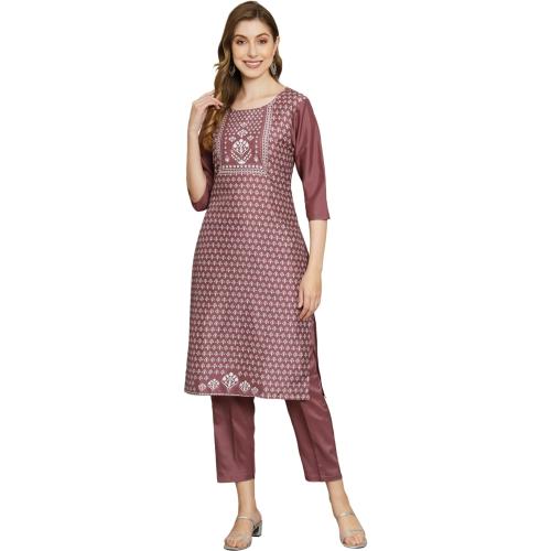 KETAKI FASHION Women Purple and White Printed Crepe Straight Kurta - L