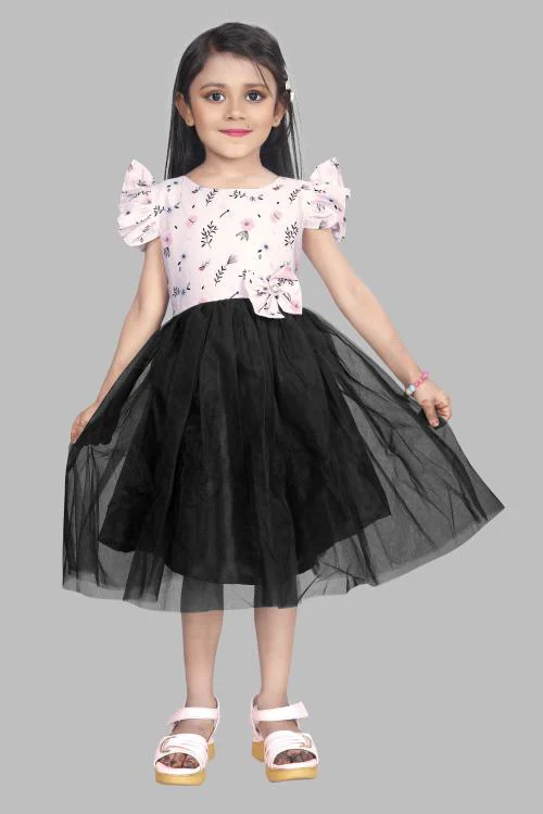 Manaitri Girls Midi/Knee Length Casual Dress (Black-Net-Frock-6-7y)