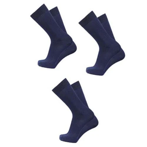 Cotson Calf Length, Full Length, High Length Pure Cotton Plain Solid Navy Color Formal Socks For Men And Boys - Pack Of 3 Pairs, Free Size