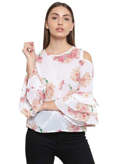 Tunic Nation Women White Georgette Top