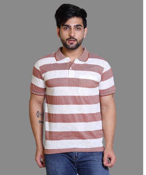 STARFOX Men's Maroon Polo Neck Half Sleeve Striped T-Shirt