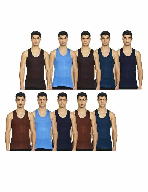 Rupa Jon Assorted Solid Cotton Pack of 10 Vest (Size 80 CM)