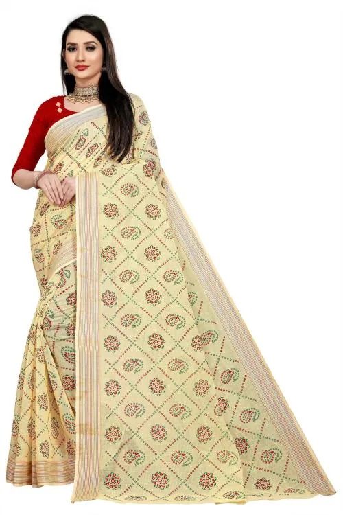 Buy SAREYA VEELA Bandhani Women Light Blue Printed Cotton Linen Sarees