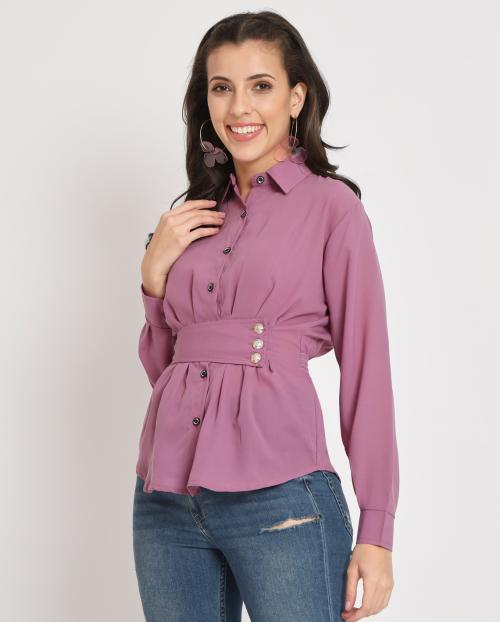 My Swag Women's Magenta Color Solid Regular Shirt Top