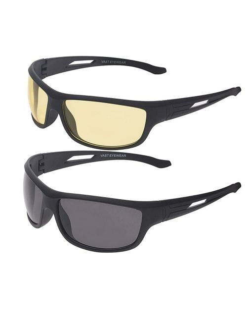 Vast Day & Night Driving Unisex Wrap Around Sunglasses (YK BK)