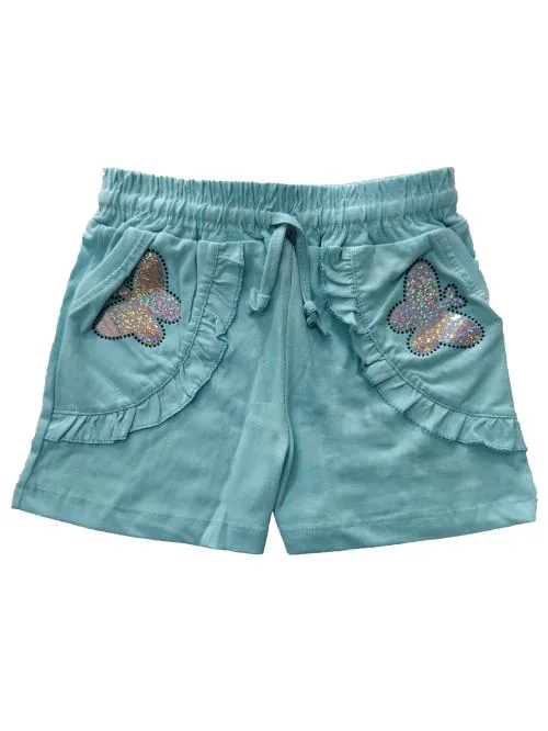 Little funky 100% Pure cotton Pretty Butterfly applique printed||casual wear||play wear||Party wear||Evening wear Attractive Flarred pattern Flexi fit Shorts for Cutie Kids Girls - (2 Years-13 Years)