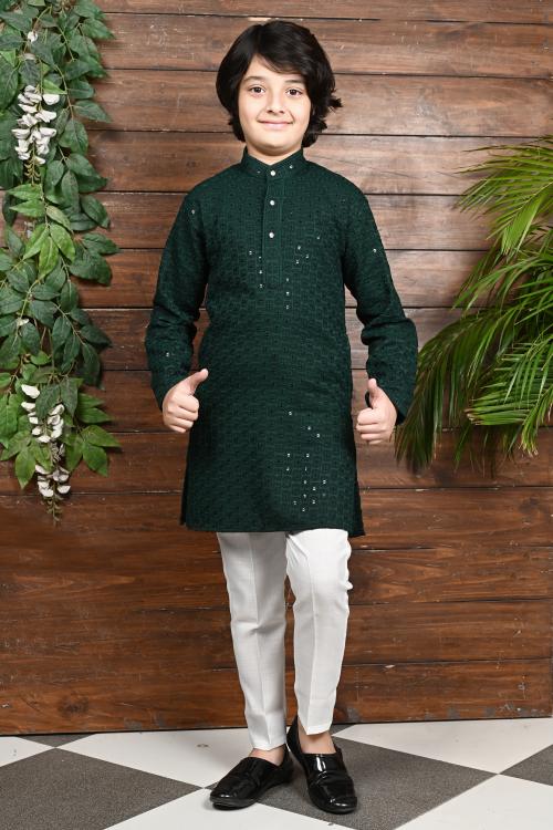 Ahhaaaa Kids Indian Ethnic Festive and Party Wear Full Sequin Embroidery Mirror Work Kurta Pajama Set for Baby & Boys