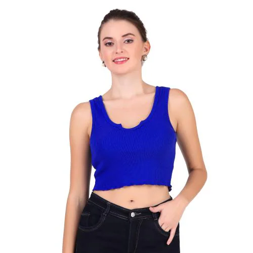 S STAIR Royal Blue Crop top Women's & Girls' Solid Square Neck Tank top