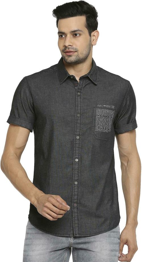 Mufti Slim Fit Plain Authentic Casual Half Sleeve Shirt In Cotton