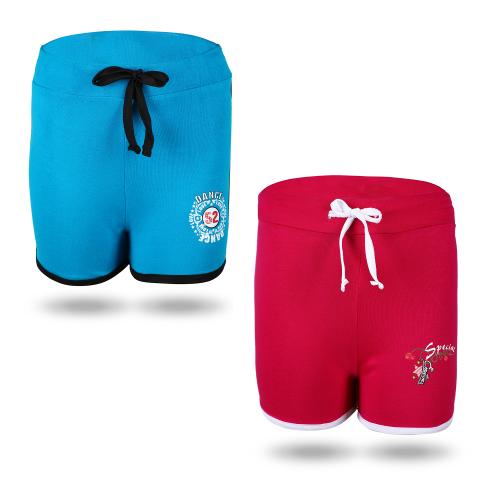 Savage Girls Shorts Pack of 2 Fancy Cotton Short Pants for Girls of 3 to 4 years old, Waist 19cm|Kids Botttom wear|Cotton Shorts for Girls|Regular Fit|Assorted Colors