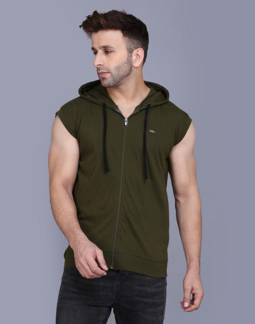 Menkovy Men Olive Green Solid Cotton T-Shirt