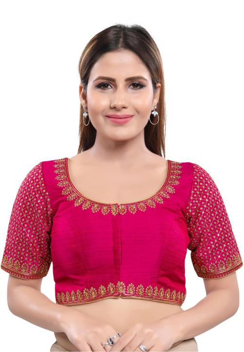 Salwar Studio Women's Magenta Art Silk Readymade Saree Blouse