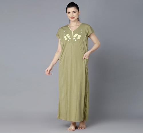 Kjri Women Nighty Hosiery L OLIVE - A9