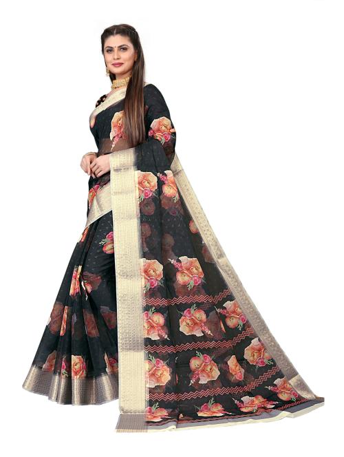 Pisara Woman's Black Solid Banglori Silk Saree