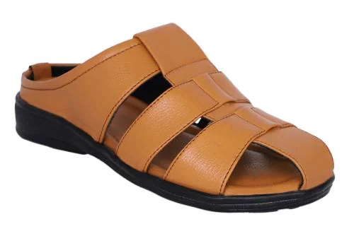 Royal Cruzz Synthetic Leather Tan Slip-on Sandals For Men