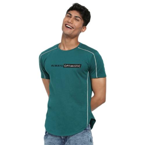 Bewakoof Men's Always Optimistic Pipping Apple Cut Graphic Print Green Half Sleeve Round Neck T-shirt