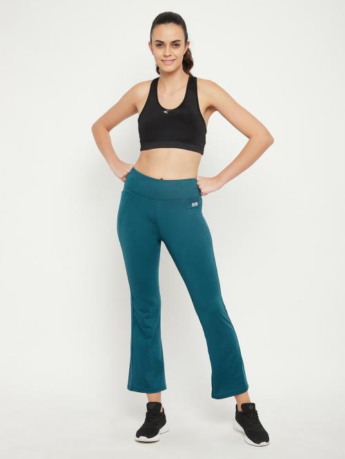 Clovia Women's Green Solid Polyester Sports Trackpant