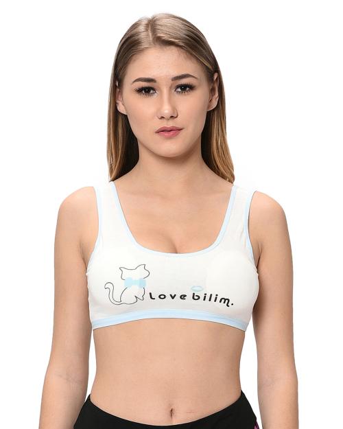 Elina Women's Skyblue cotton Hosiery removable padded sports bra