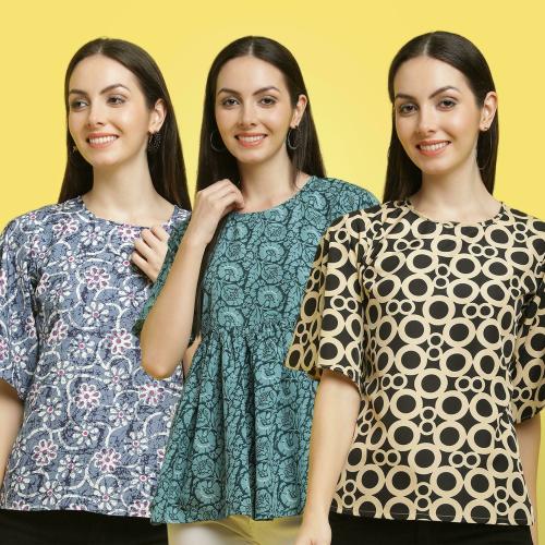 Poshyaa Tops for women western wear crepe stylish combo pack 3 s to xl size