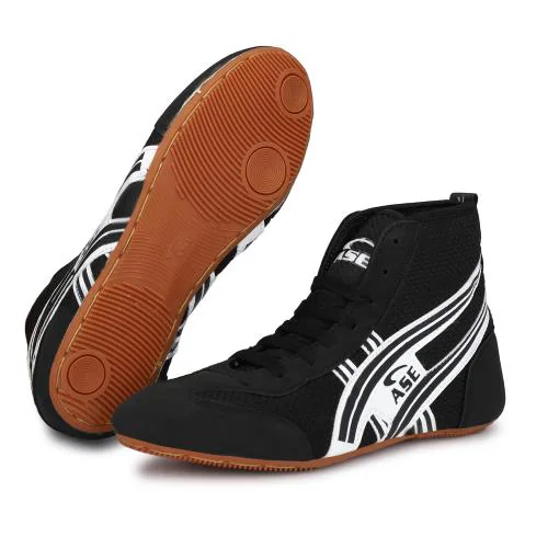 ASE Men's Black PU Lace-Up Kabaddi Wrestling Shoes