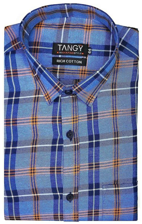 TANGY Mens Blue and Multicolor Checkered Casual Shirt, M