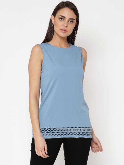 CARLTON LONDON Women Blue Solid Polyester Top