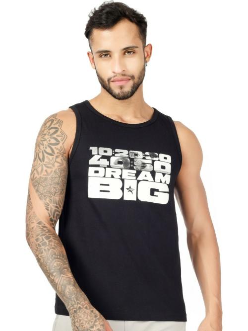 BlueFicus Black Dream Big Printed Cotton Fabric Vest Sando for Men (105-M-DREAM BIG-SANDO-BLACK-L)