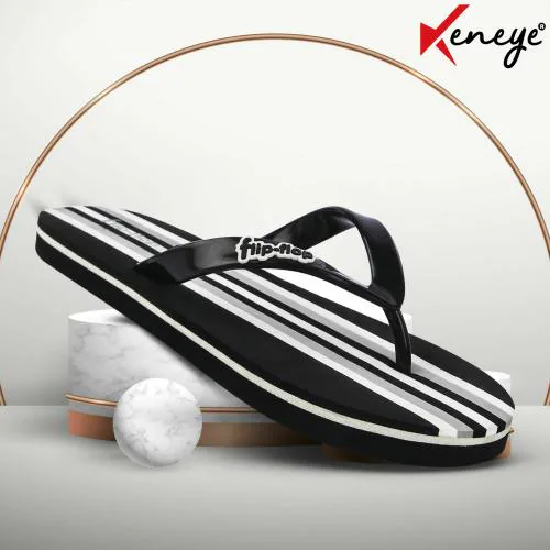 Keneye Comfortable & Lightweight Daily Use Anti Skid Black White Slipper Flip & Flop For Men's