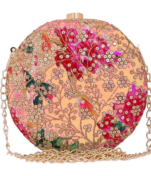 Tooba Handicraft Gold Synthetic Women Designer Clutch Bag With Chain Strap