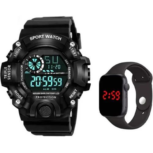 Trex New Latest Red LED Illuminated Display Sports Digital Watch Black Dail and Black Strap for Boys Abx1012 (Pack of 2)