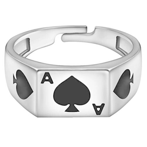 Giva Sterling Silver Adjustable Black Ace Ring For Him