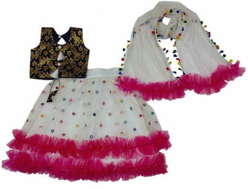 BHIMANI IMPEX Girls White Embellished Net Lehenga Choli & Dupatta (9-10Y)