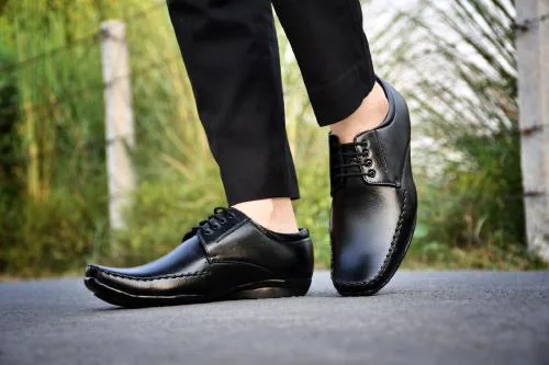 GUALO Synthetic Leather Formal Lace-up Shoes For Men (Black)