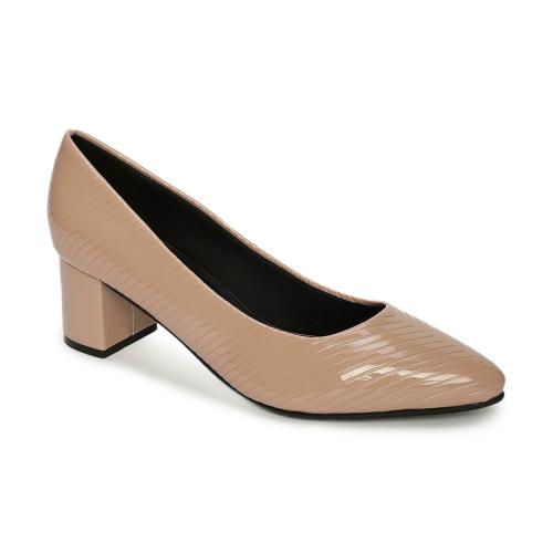 Marc Loire Women Nude Self Design Pointed Toe Block Heel Pumps