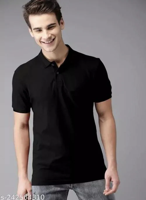 Keoti Poly-Cotton(Mattey) Fabric Polo Collar T-shirt For Men, Casual wear, Formal wear (Black, L)