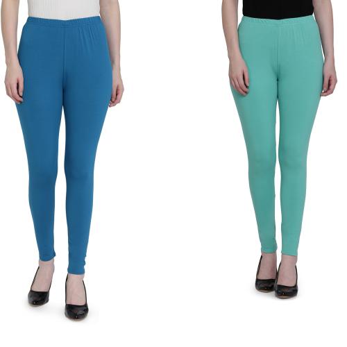 FFU Cotton Spandex Full Length Leggings-Combo Pack of 2 N.GREEN & TEAL