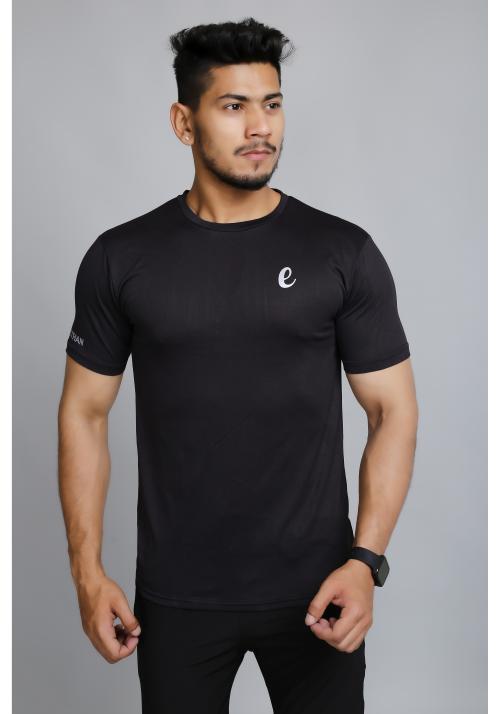 Ethan Mens Polyester Solid Round Neck Tshirts Black