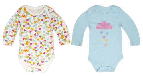 Dr leo Cotton Round Neck Heart Print Full sleeve Bodysuit Combo, Pack of 2 (0-3 Months)