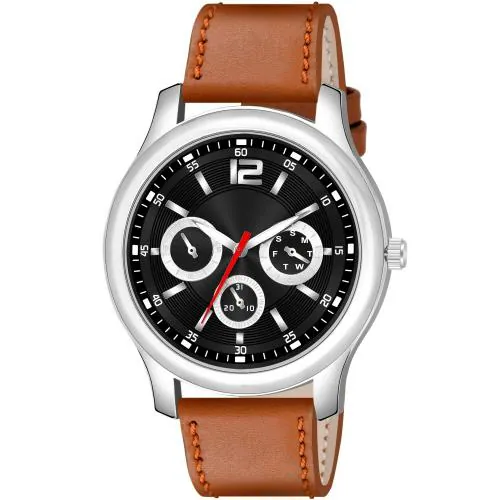 KIROH Black Dial Stylish Leather Strep Analog Watch For Men and Boy