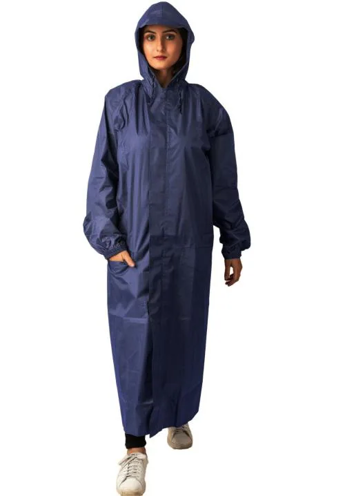 VORDVIGO Women Solid Rain Coat/Overcoat with Hoods and Side Pocket and Waterproof Raincoat, Size-Free (Navy Blue)